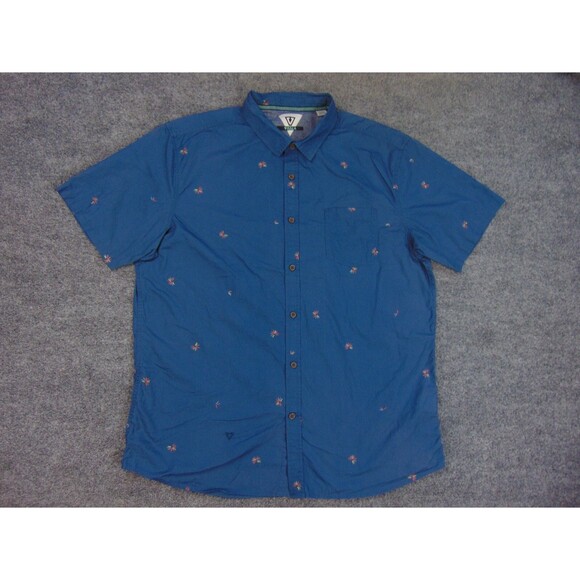 Vissla‎ Shirt Mens XL Blue Short Sleeve Button Front Fireworks Embroidered Surf - Picture 2 of 8